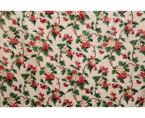 With foliate redcurrant decoration, together with a matching pair of bedspreads.  200cm long x 120cm wide. 205cm long x 120cm