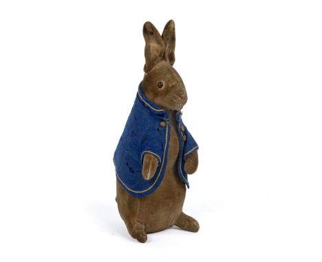 Peter with a velvet body, pink stitched nose, button eyes and blue coat.25cm highQty: 1No Steiff button. Losses around the ey