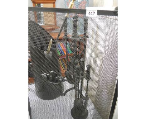 A companion set, a fireguard and a coal scuttle
