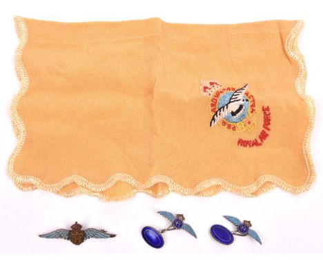 A pair of RAF wings badge cuff links, light blue, blue and red enamelled, stamped "Silver", with companion enamelled base met