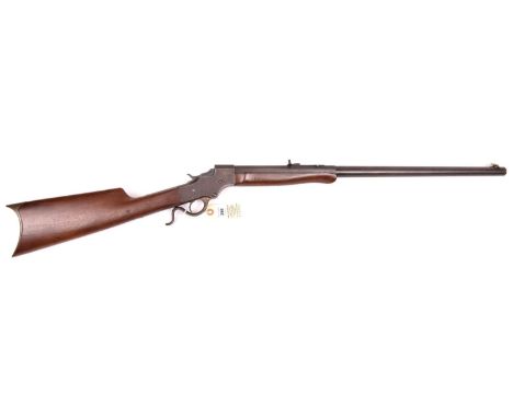 A .25” rim-fire Stevens underlever falling-block Ideal Model 44 sporting rifle, half-octagonal barrel 24” with ratchet rearsi