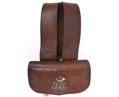 A brown leather shoulder belt and pouch of the Edinburgh Volunteer Rifle Corps, the pouch flap bearing WM ornamental script "