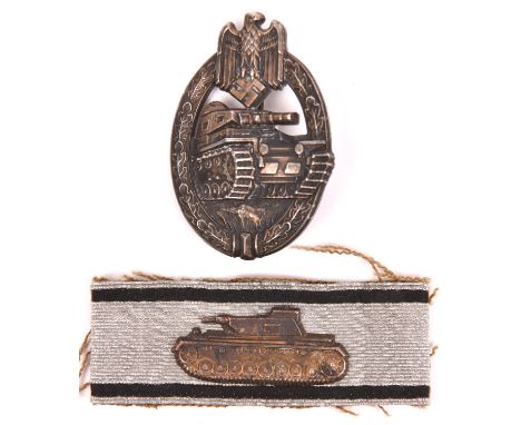 A Third Reich Panzer badge, flat back grey metal with maker's mark “HAD” (Hermann Aurich), as Beadle 33 but weight 36gms; als