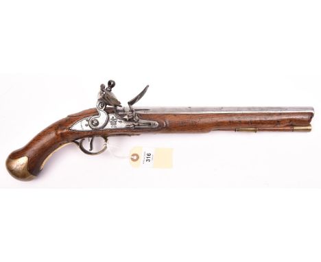 A .56” Tower long Sea Service flintlock belt pistol, 19½” overall, barrel 12” with Tower proofs, the lock with line engraved 