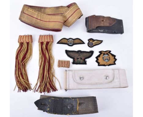 Selection of Various Accoutrements, including cavalry officers cross belt with red morocco leather backing and gilt brocade c