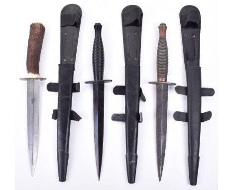 Fairbairn Sykes FS Commando Knives and One Other: FS commando knife with Black finish to hilt and blade with stamp to cross g