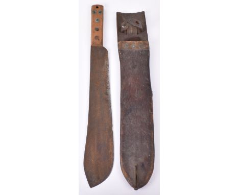 WW2 British Military Machete, wood hilt is stamped with arrow, complete with leather sheath. 