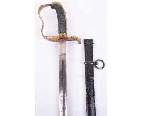 Bavarian Model 1855 Infantry Officers Sword, fine example with brass knuckle guard, pommel and back strap. Shark skin grip re