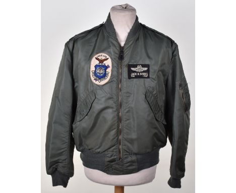 Pre-1964 US Air Force L-2B Flight Jacket, having embroidered name badge to the centre, Jack R Banks Col USAF. Embroidered Cra