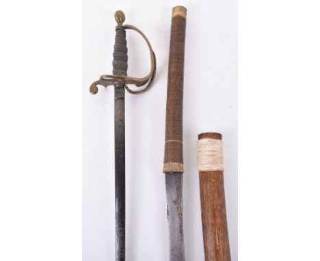 Burmese Sword Dha, plain blade, wooden hilt and scabbard with some rattan binding, and a composite Victorian sword suitable f