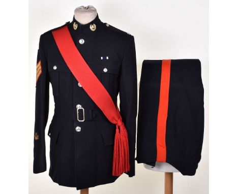 Royal Marines Band Colour Sergeants Full Dress Uniform, consisting of four pocket No1 dress tunic with anodised regimental tu