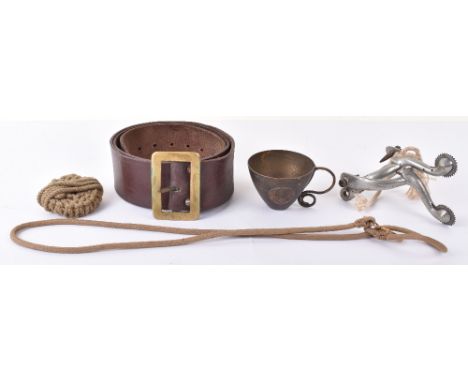 British P1903 Brown Leather Belt and Other Items: Brass buckle leather army belt, WW1 revolver lanyard in unused condition, W