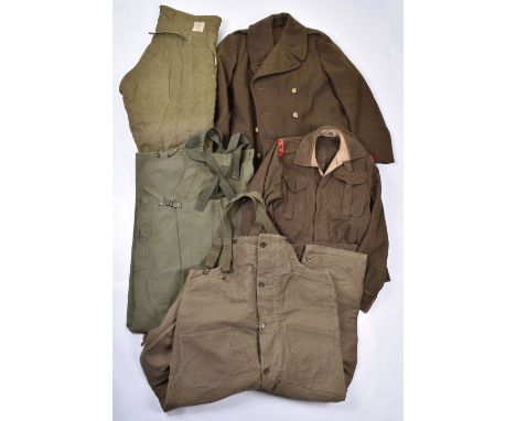 Grouping of Military Uniforms, US NAVY over trousers with label size large,WW2 army padded trousers with label dated 1942,arr