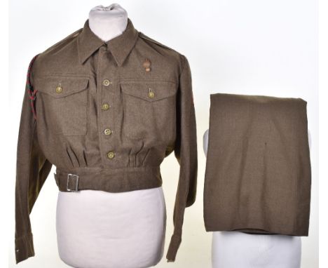 WW2 ATS Battle Dress Uniform Set, consisting of wartime period females battle dress blouse with flaming grenade badge mounted