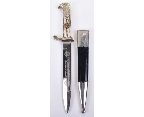 Third Reich Presentation Police Bayonet, being the short pattern example with two piece elk horn grips having police eagle in