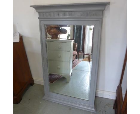 An early 20th century wall mirror painted in Farrow &amp; Ball Plummett colour with bevelled edge glass - Height 128cm x Widt