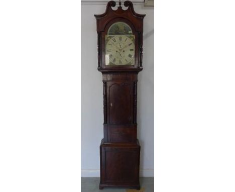 A mahogany 8 day longcase clock with 14 inch arched painted dial signed D Shaw Leicester standing 93inches (236cm) tall - cas