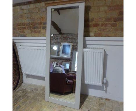 A shaker style hanging painted mirror with an oak top - Height 170cm x Width 70cm 
