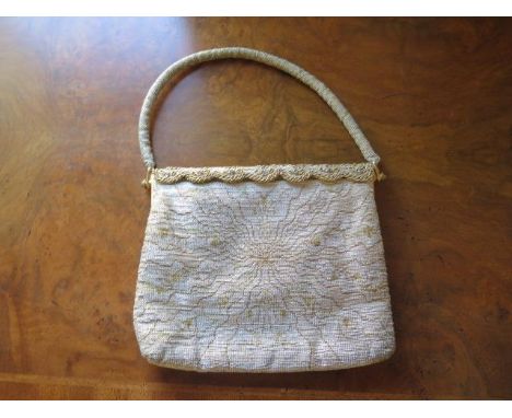 A vintage Asprey silver and gilt material evening handbag, made in France - Width 20cm - some wear but reasonably good 