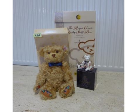 A Royal Crown Derby Steiff bear and small Crown Derby bear - boxed, as new - RRP £180 