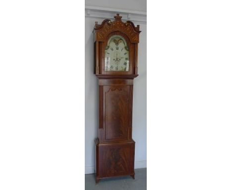 An 8 day mahogany longcase clock with inlaid case and moon and ship 14inch roller dial signed WM Green standing 94inchs (240c