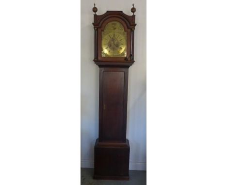 An 18th century oak 8 day striking longcase clock with a 12" arched moonroller dial signed Powley Asby with date and secondar