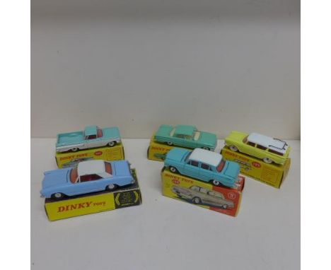 Five Dinky toys American cars all boxed - Holden Special Edition 196, Buick Riviera 57/001, Chevrolet 'El Camino' pick up tru