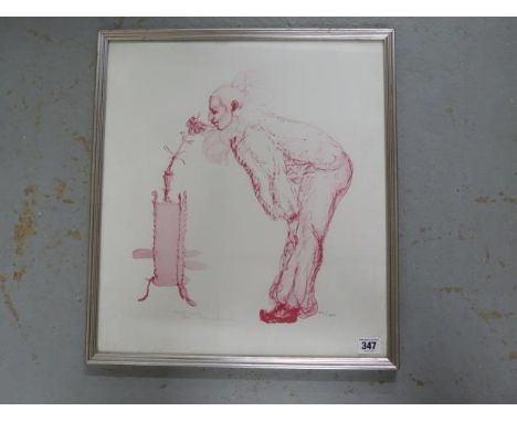A signed print 24/150 Clown smelling a flower - 47cm x 43cm 