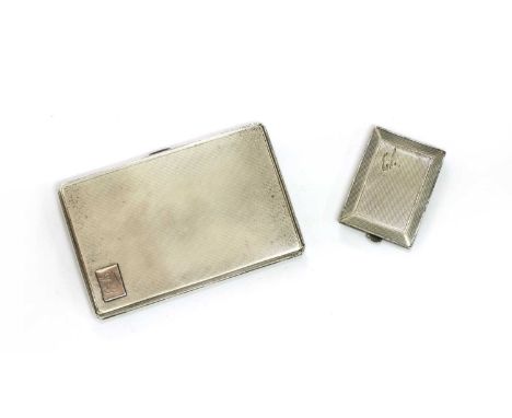 A sterling silver cigarette case, with engine turned decoration, engraved initials and presentation inscription to the interi