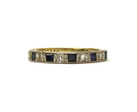 An 18ct gold sapphire and diamond half eternity ring, by Cropp &amp; Farr, with alternating eight cut diamonds, grain set, an