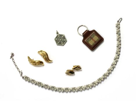 A quantity of costume jewellery, to include a Trifari white metal foliate form link necklace, a pair of Christian Dior gold-p