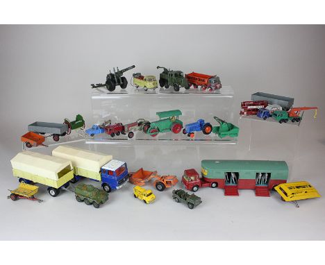 A collection of Dinky and other die-cast model vehicles, military, farm and commercial trucks, to include a Dinky Toys Avelin