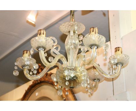A six branch moulded glass chandelier light fitting (a/f - must be tested by an electrician before use), 28cm
