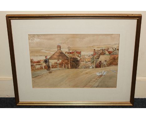 Charles M Riches (fl 1894), hilltop road view of an estuary, watercolour, signed, 23cm by 34cm