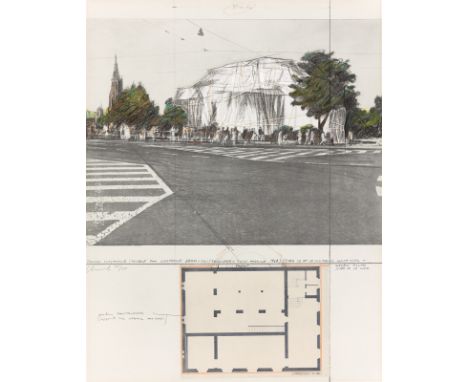 Christo (Gabrovo 1935 – 2020 New York). „Verpackte Kunsthalle Bern, Projekt“. 19724-teilig: Farbserigrafie auf festem Papier,