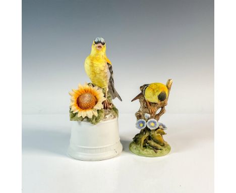 From Angela Bisque Porcelain a naturalistic figure of a small North American bird perched beside a sunflower. And from The Ga