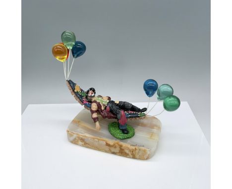 Limited edition style no. EKJ801. Unique figurine depicts a sleeping clown on a hammock being held up by balloons. Artist sig