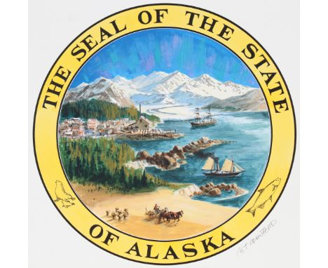 Mel Crawford (Canadian, B. 1925) "Great Seal of Alaska" Signed lower right. Original oil painting on Illustration Board. Prov