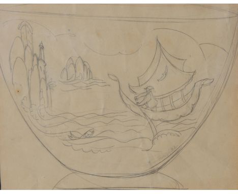 Giovanni "Gio" Ponti (Italian 1891-1979) Pencil Sketch for a Richard Ginori Ceramic Bowl, Signed Ponti '32 Sight Size: 9 x 11