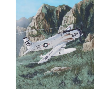 Steve Ferguson (American, B. 1946) "A-1J Skyraider" Signed lower left. Original Oil painting on Cold Press Illustration Board