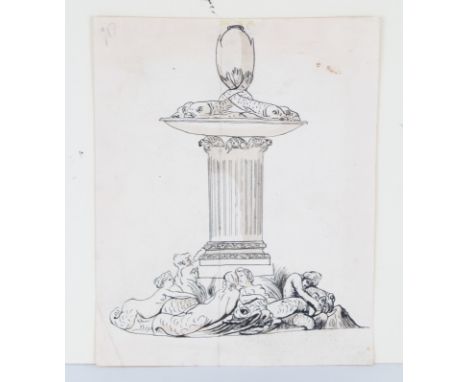 Old Master Drawing Gaetano Gandolfi (attrib.) (Italian 1734-1802) Design for a Fountain, Ink and Wash on Watermarked Paper, B