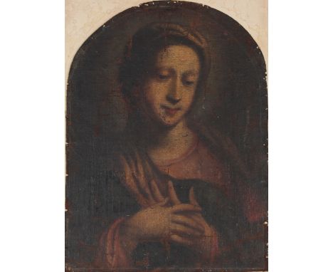 Old Master Madonna Painting. Oil on canvas mounted on board. Appears to be unsigned. Image Size: 18 x 13 in. Overall Board Si