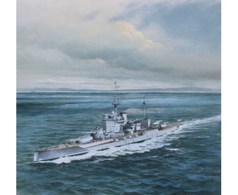 Charles J Lundgren (New York, Connecticut, 1911 - 1988) "Warspite" Signed lower right. Oil on Masonite. Provenance: Collectio