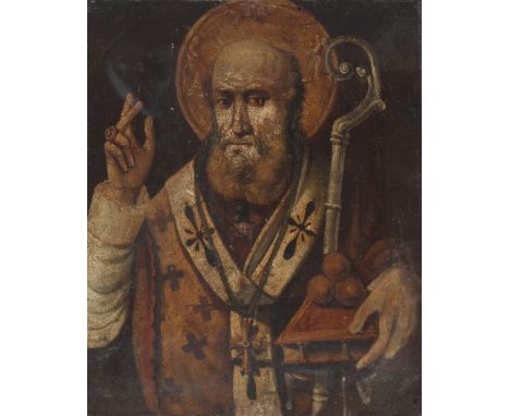 Old Master Spanish School Painting of a Saint. Oil on canvas laid on cardboard. Appears to be unsigned. Size: 26 x 21 in.
