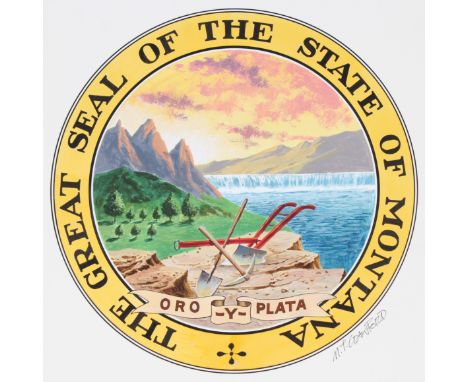 Mel Crawford (Canadian, B. 1925) "Great Seal of Montana" Signed lower right. Original Oil painting on Illustration Board. Pro