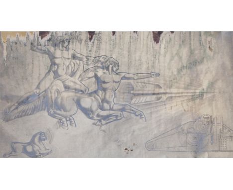 Andre Durenceau (1904 - 1985) Sketch for a 2000 square foot building, world's fair.  Inscribed lower right.  Signed lower lef