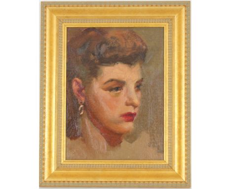 Edward Leonard (NY, FL, 1901 - 1968) Oil on canvas portrait of a woman. Unsigned. Housed in a gilt frame. Sight Size: 12 x 9 