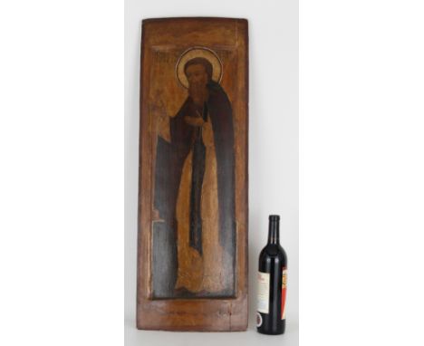 Large Antique Russian Icon Depicting a Saint. Oil and tempera on wood panel. Provenance: Deceased estate of Dr. John Schaeffe