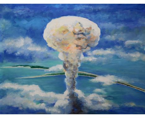 George Sottung (American, 1927 - 1999) "Operation Crossroads at Bikini Atoll - "Able" Signed lower left. Original Oil paintin