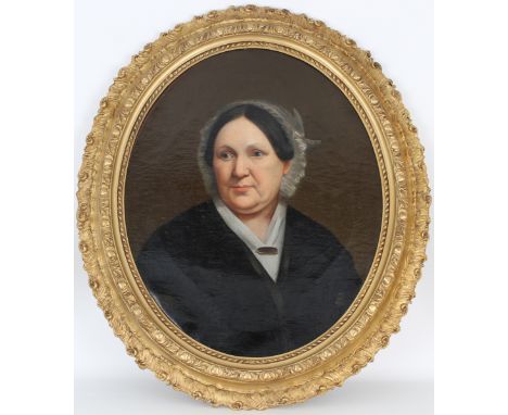 19th C. Oval Portrait of a Woman. Oil on Canvas. Appears to be unsigned. Restoration information inscribed verso on back of c